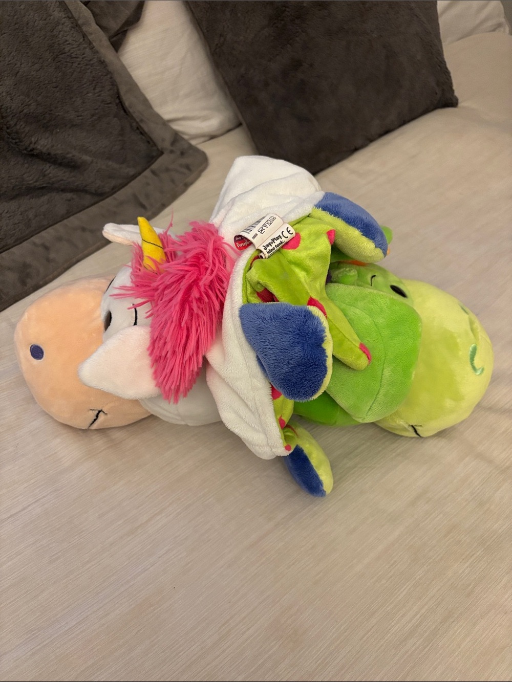 Flip a Zoo Plush - Bright Lime & Hot Pink Polka Dot Unicorn Dragon